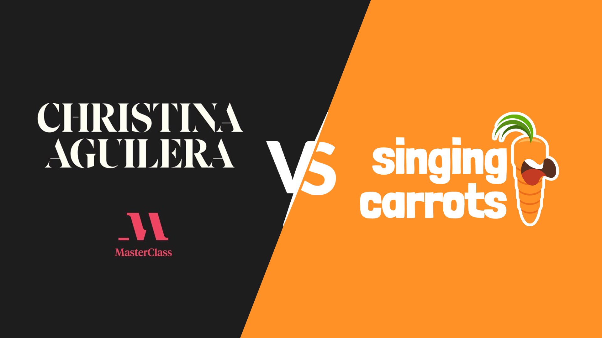 Christina Aguilera MasterClass logo vs Singing Carrots logo – comparison of online singing platforms