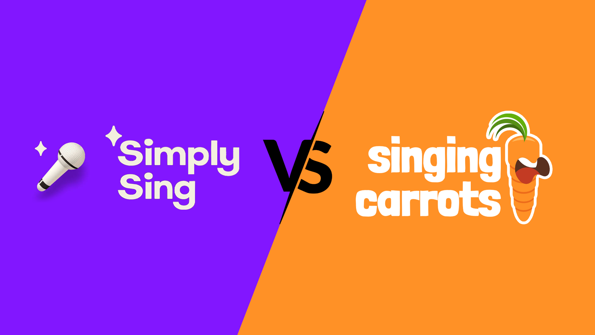 Text graphic labeled “Simply Sing vs Singing Carrots” comparing two singing apps for beginners.