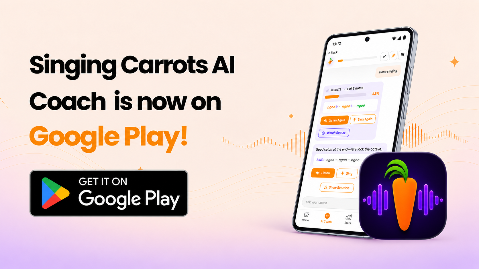 Singing Carrots AI Vocal Coach now on Android